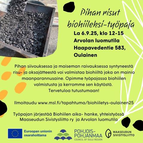 Biohiilen valmistustyöpaja la 6.9.25 klo 12-15