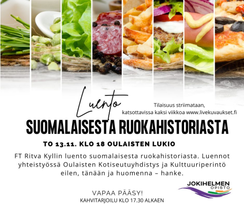 Luento suomalaisesta ruokahistoriasta klo 18 Oulaisten lukiolla