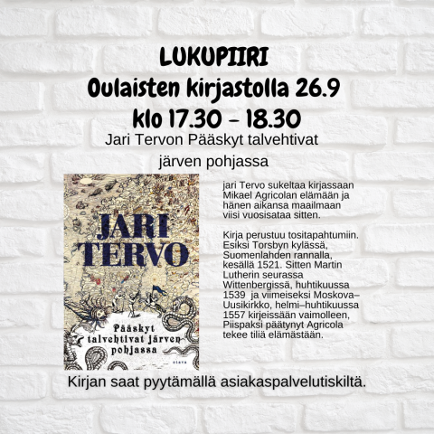 Jari Tervon Pääskyt talvehtivat järven pohjassa Oulaisten kirjaston lukupiirissä 26.9.2023